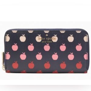 Kate Spade Large Continental Wallet Black Red Apple Print NWT K8296 $229 MSRP FS